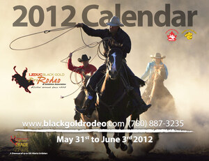 The 2012 Leduc BGR calendar produced by Edmonton-area Industrial NetMedia shows a trio of cowboys with their lassos aloft riding in mist