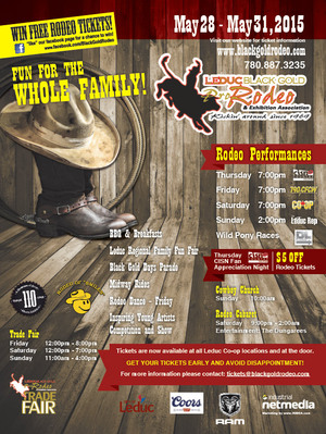 A call-to-action, a great rodeo-themed graphic, the bold BGR logo, sponsor logos and event listings were the elements used by INdustrial NetMedia to create the 2015 Leduc BGR poster